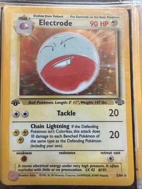 1999 Pokémon Electrode Holo, 1st Ed. Jungle #2/64, PSA 10 Gem Mint